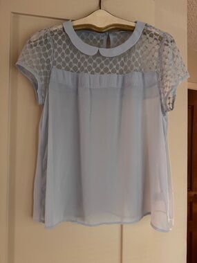 Light Blue Lace Yoke Peter Pan Collar Blouse XL